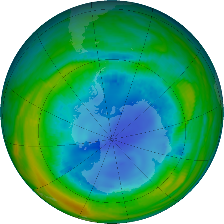 Antarctic ozone map for 15 August 1990